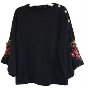 Zara Trafaluc Embroidered Sweater Top Bell Sleeves